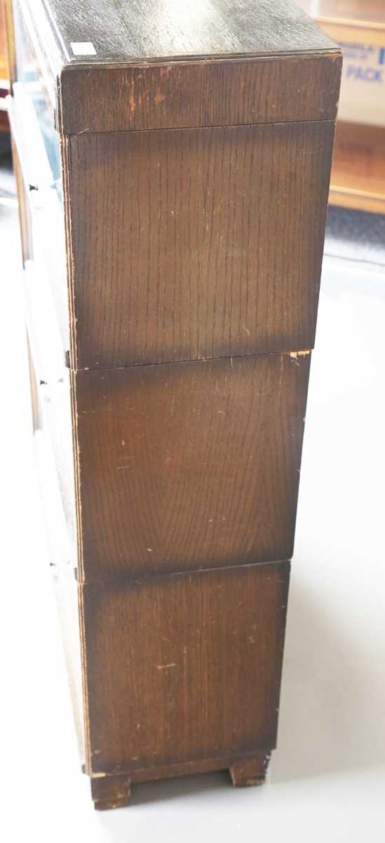 A George V oak Globe Wernicke three-section library bookcase, on block legs, height 111cm, width - Image 8 of 8
