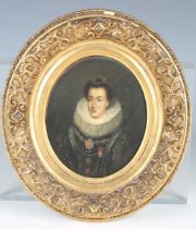 European School - a half-length portrait miniature depicting a noblewoman dressed in Elizabethan