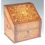 A late 18th century Dutch mahogany and floral marquetry slope-topped knife box, height 32cm, width