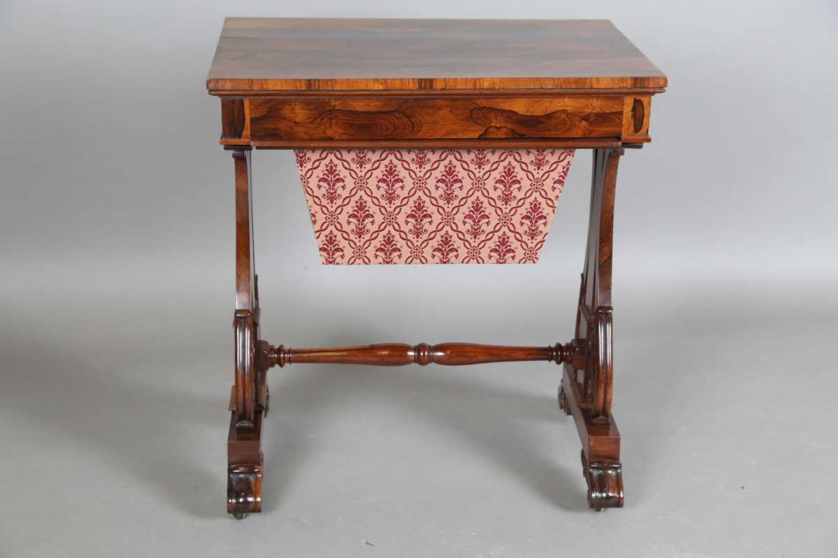 A Regency rosewood work table, in the manner of Gillows of Lancaster, fitted with a drawer and - Image 9 of 9
