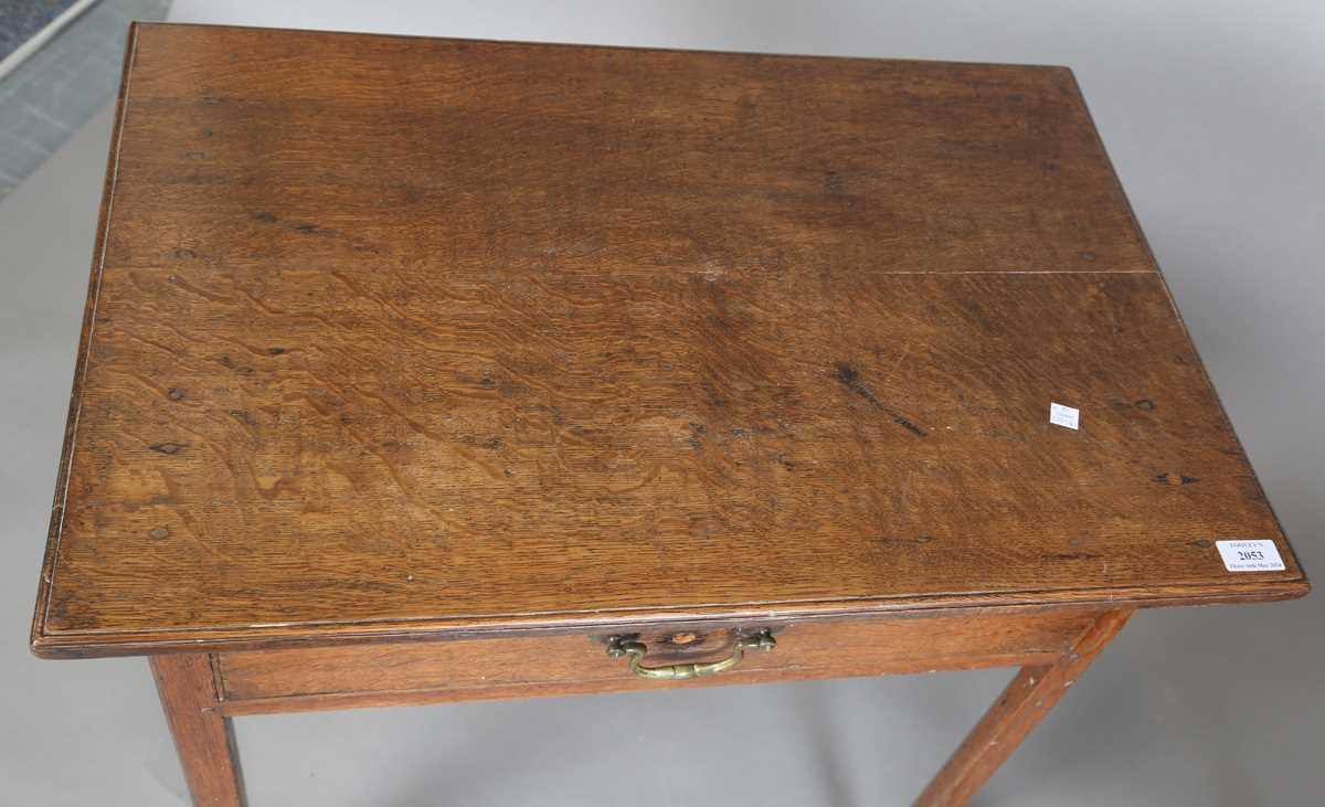 A George III oak side table, fitted with a single drawer, height 72cm, width 73cm, depth 48cm, - Image 2 of 12