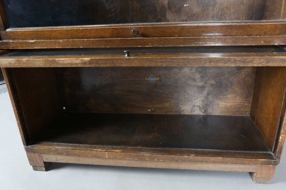 A George V oak Globe Wernicke three-section library bookcase, on block legs, height 111cm, width - Image 5 of 8