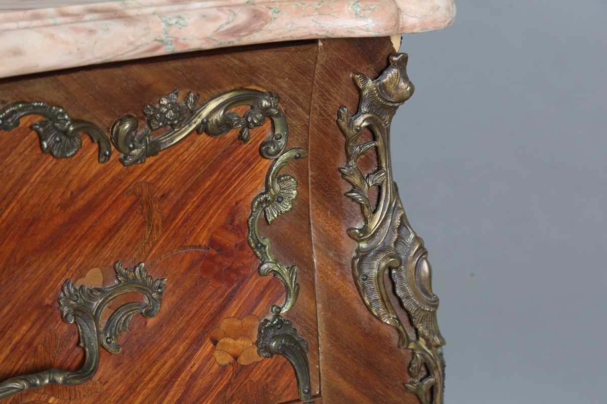 A 20th century French Louis XV style kingwood and floral marquetry two-drawer commode with a - Image 6 of 13