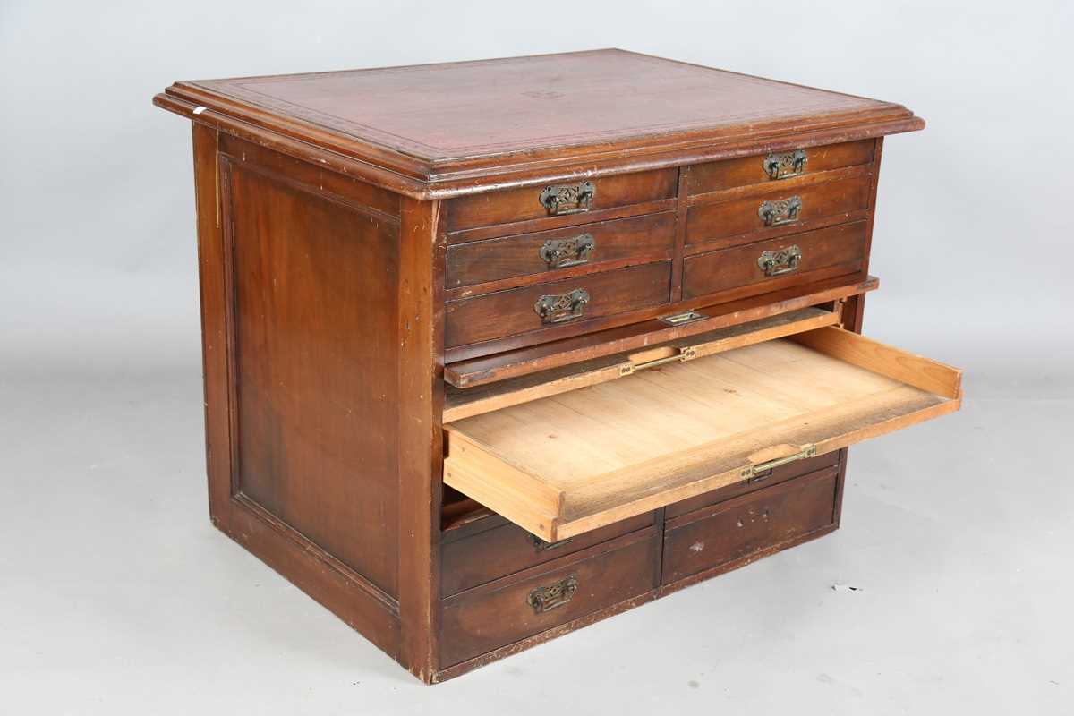 A late Victorian stained walnut folio or map chest, possibly used onboard ship, the removable top - Image 8 of 11