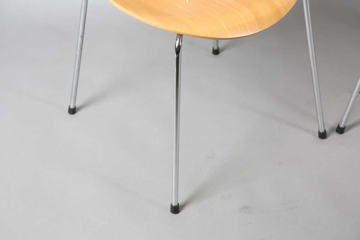 A pair of modern Fritz Hansen plywood and chromium plated metal chairs, originally designed by - Image 2 of 8
