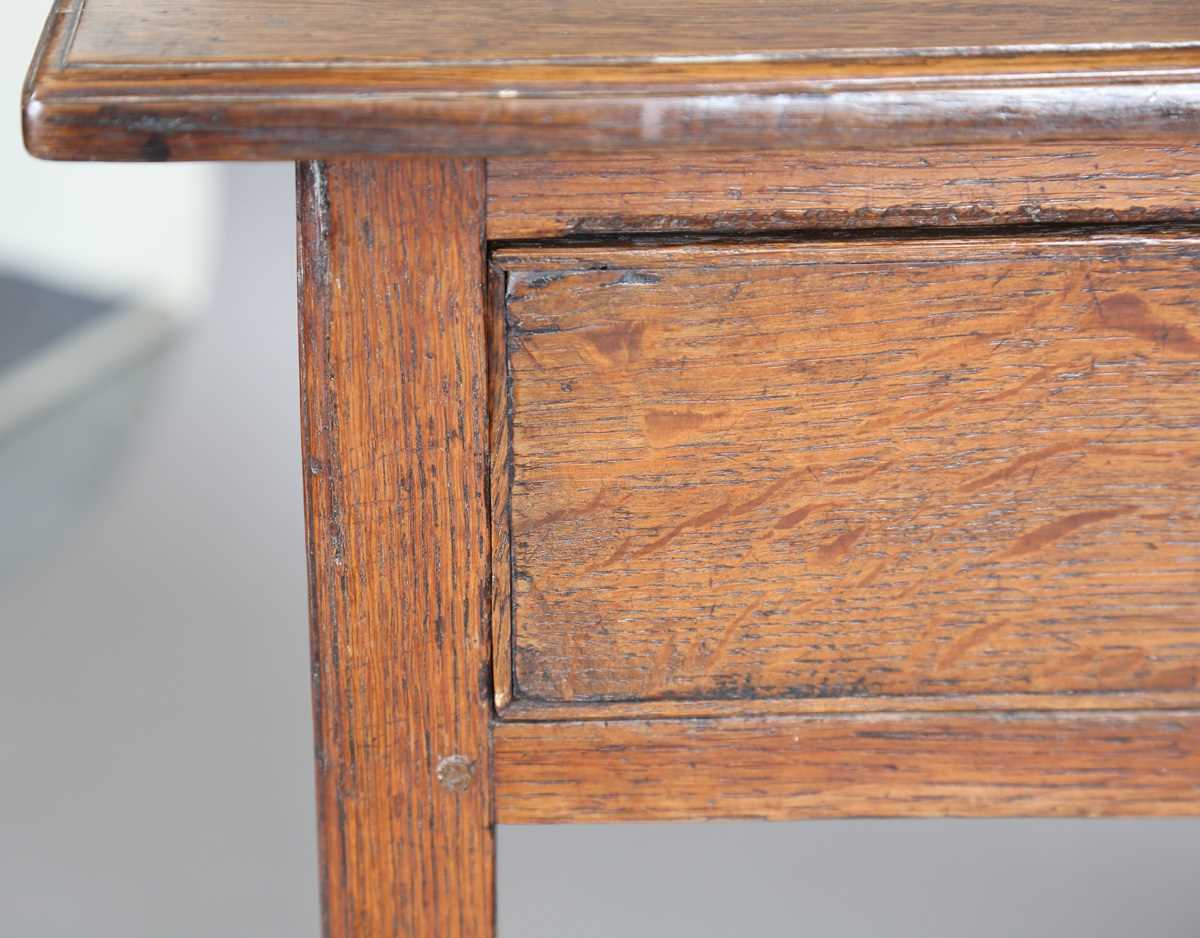 A George III oak side table, fitted with a single drawer, height 72cm, width 73cm, depth 48cm, - Image 3 of 12