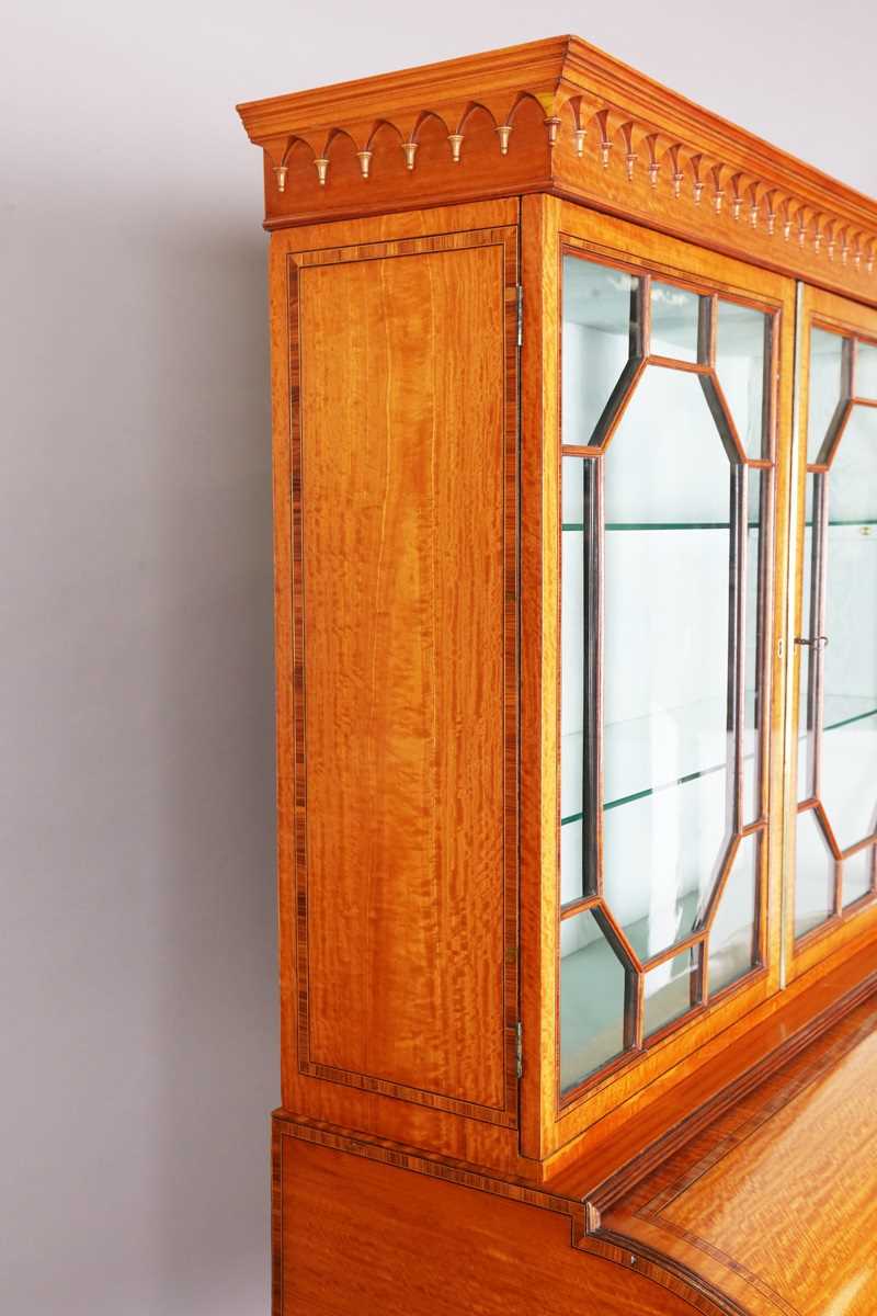 An Edwardian Neoclassical Revival satinwood cylinder bureau bookcase with overall kingwood - Image 15 of 21
