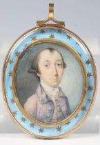 British School - a late 18th century watercolour portrait miniature on ivory depicting a young