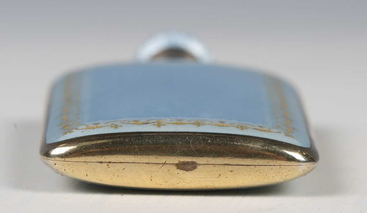 An early 20th century Continental pale blue enamelled silver gilt scent flask with screw-off cap and - Image 3 of 8