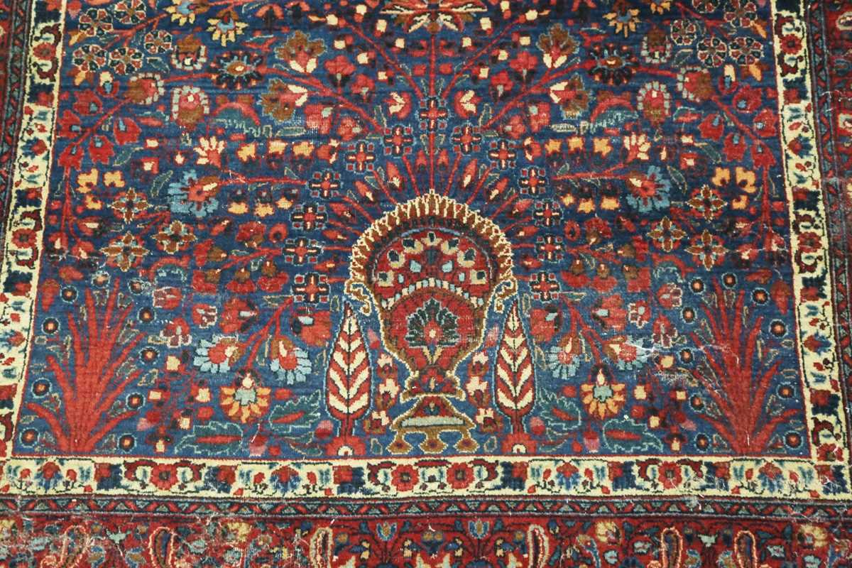 A Kashan prayer rug, Central Persia, early 20th century, the midnight blue mihrab with ascending - Image 6 of 9