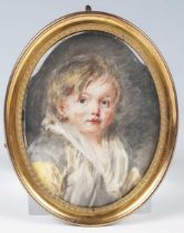 Circle of Peter Adolf Hall - an 18th century oval half-length portrait miniature of a child,