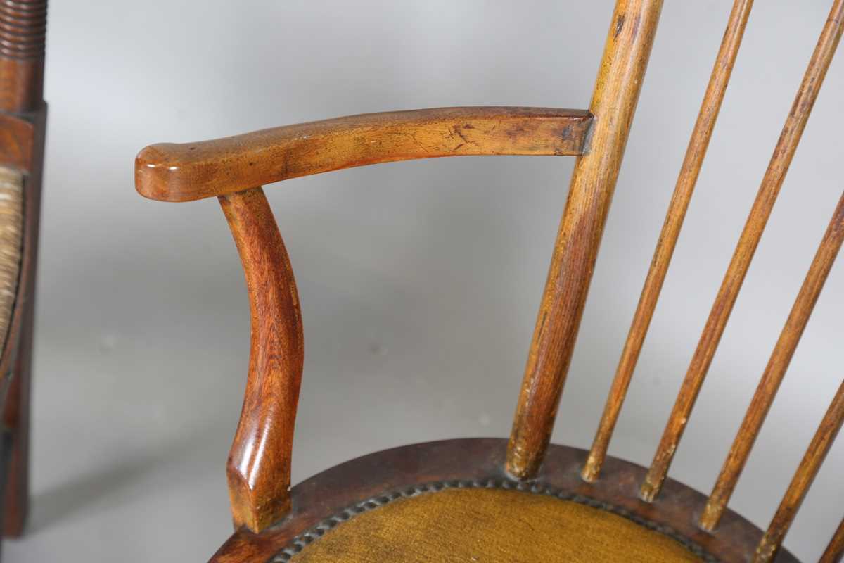 An Edwardian beech stick back armchair, on turned legs, height 103cm, width 55cm, together with a - Image 5 of 14