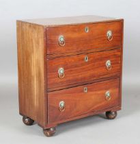 A small 19th century mahogany chest of three drawers, height 79.5cm, width 70cm, depth 38.5cm.