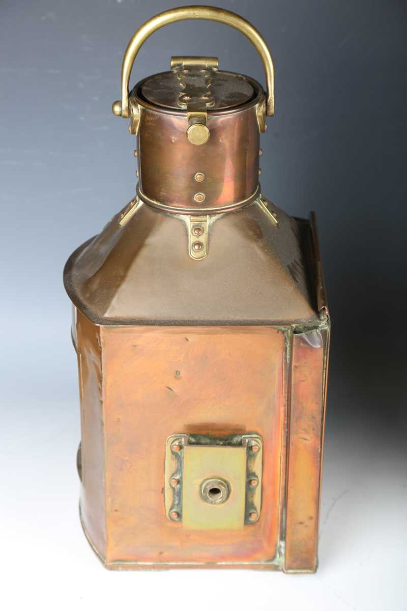 A late 19th century copper and brass 'Port' ship's lamp by 'Wm Harvie', height 46cm, together with a - Image 7 of 14