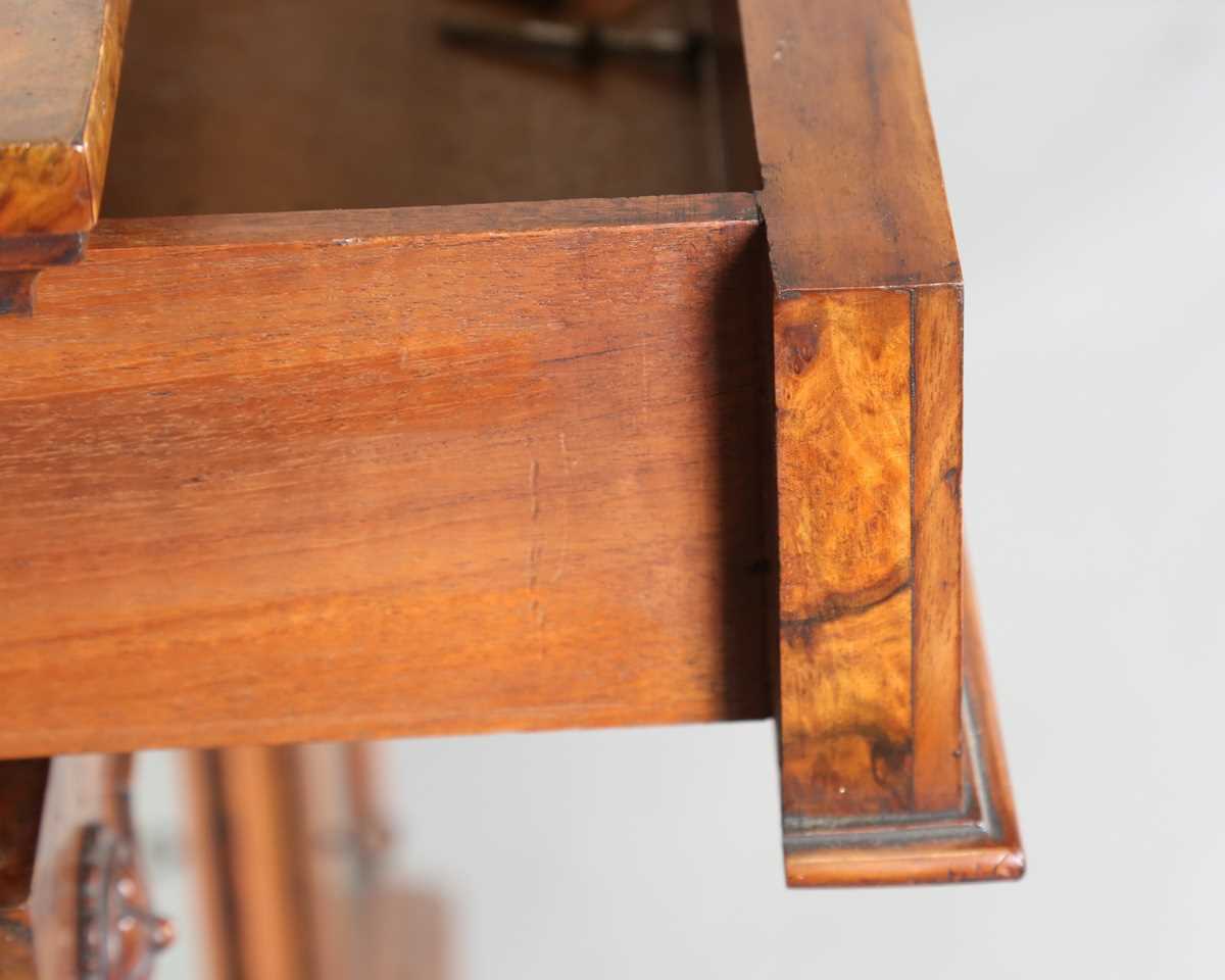 A Victorian burr walnut chiffonier, the shelf back above a drawer and a pair of mirrored doors, on a - Image 5 of 9