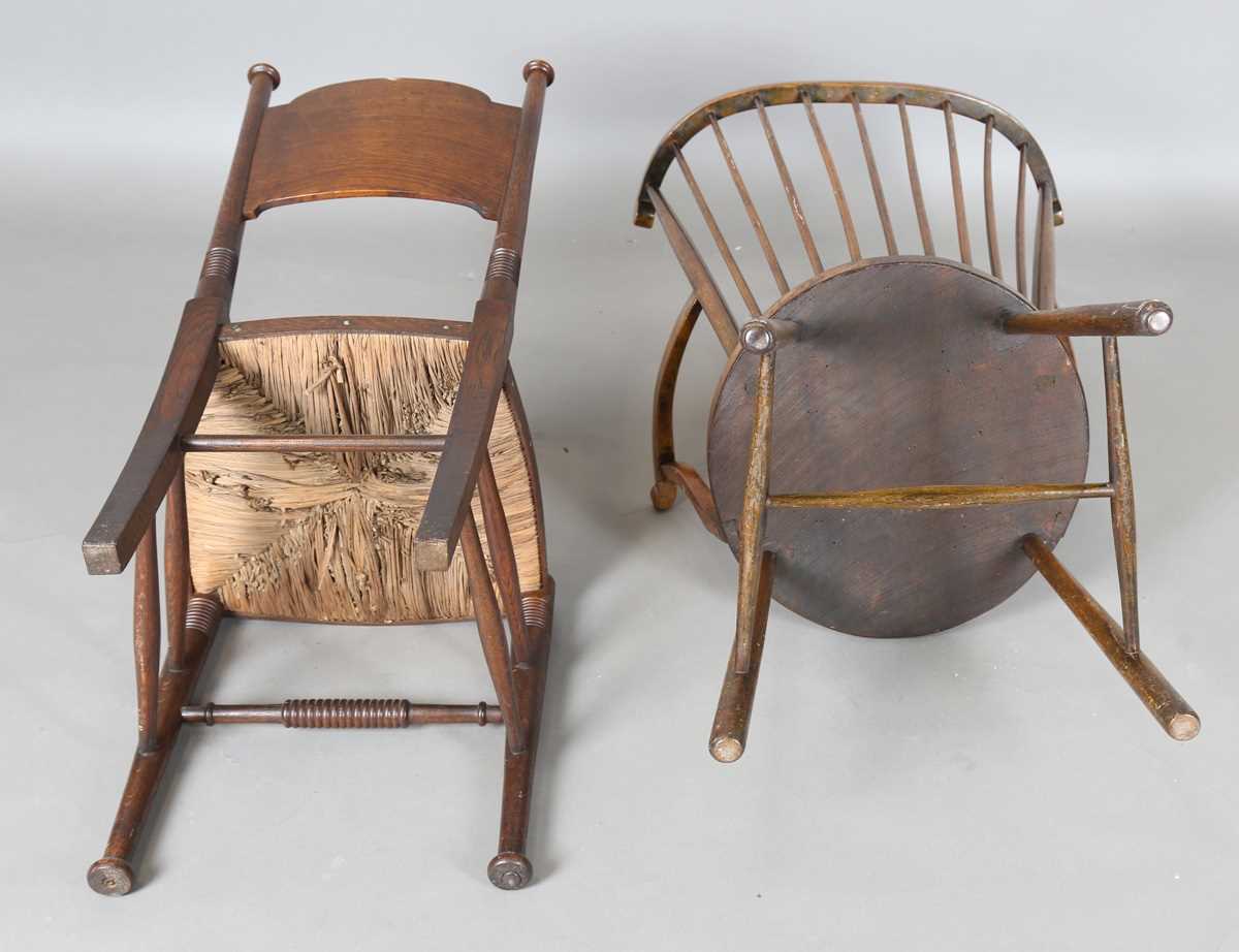 An Edwardian beech stick back armchair, on turned legs, height 103cm, width 55cm, together with a - Image 12 of 14