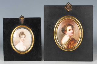 British School - an early 19th century watercolour portrait miniature on ivory depicting a young