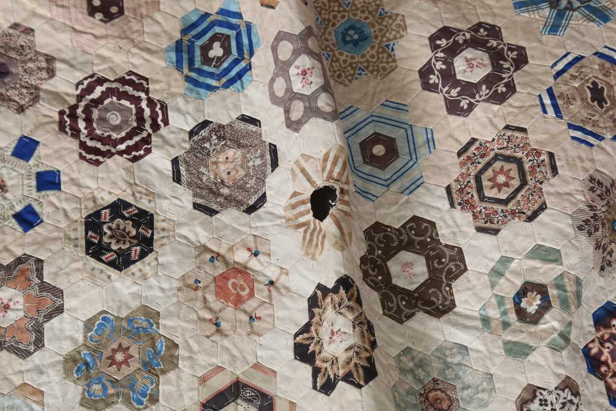 A mid-Victorian silk patchwork quilt, 190cm x 150cm, together with another similar silk and cotton - Image 7 of 11