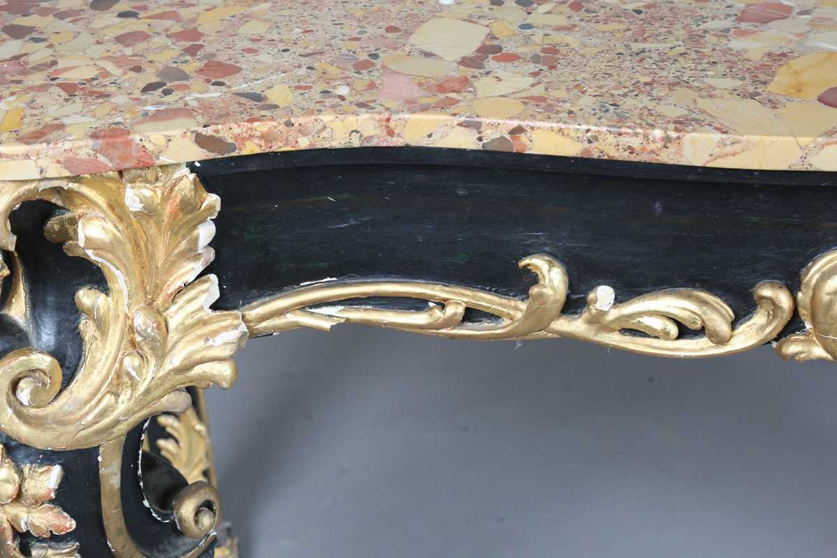 A 19th century Rococo Revival black painted and giltwood console table with a shaped Brèche d'Alep - Bild 8 aus 16