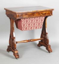A Regency rosewood work table, in the manner of Gillows of Lancaster, fitted with a drawer and