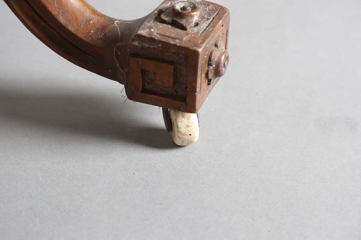 A mid-Victorian burr walnut rectangular fold-over card table, raised on fluted legs and carved feet, - Image 11 of 14