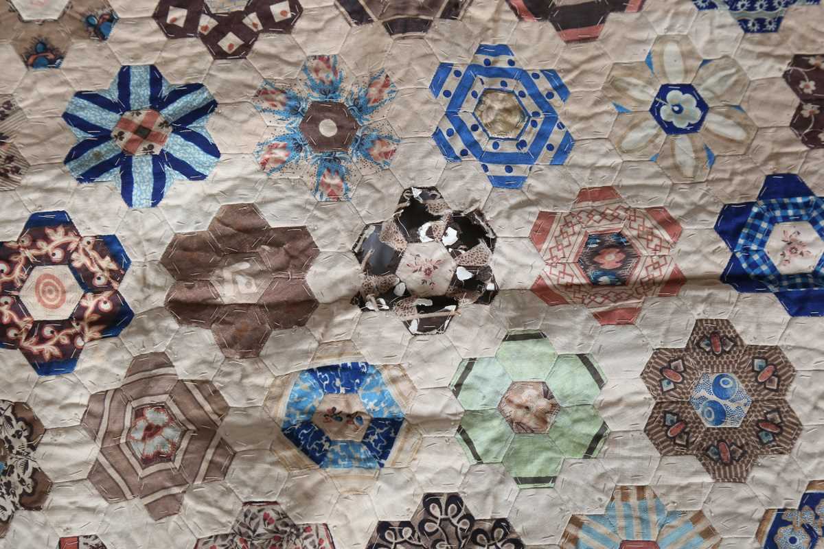 A mid-Victorian silk patchwork quilt, 190cm x 150cm, together with another similar silk and cotton - Image 6 of 11