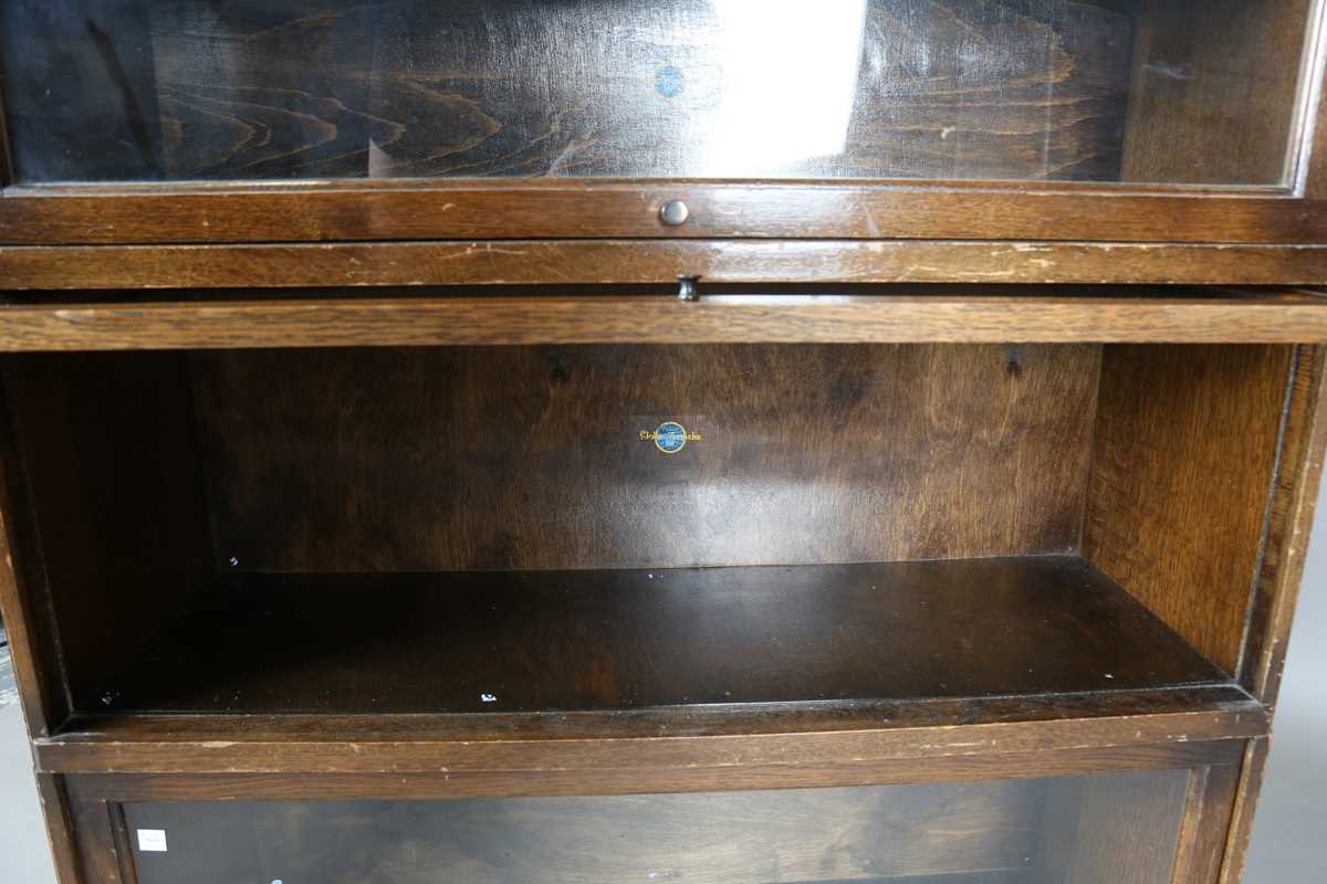 A George V oak Globe Wernicke three-section library bookcase, on block legs, height 111cm, width - Image 4 of 8