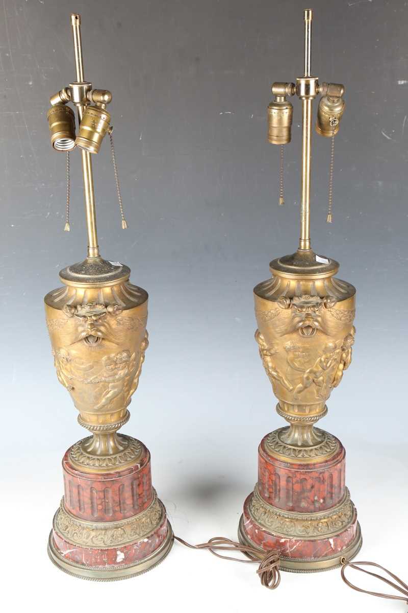 A pair of late 19th century French gilt bronze ornamental urn table lamps, the twin-light fittings - Image 13 of 15