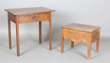 A George III oak side table, fitted with a single drawer, height 72cm, width 73cm, depth 48cm,