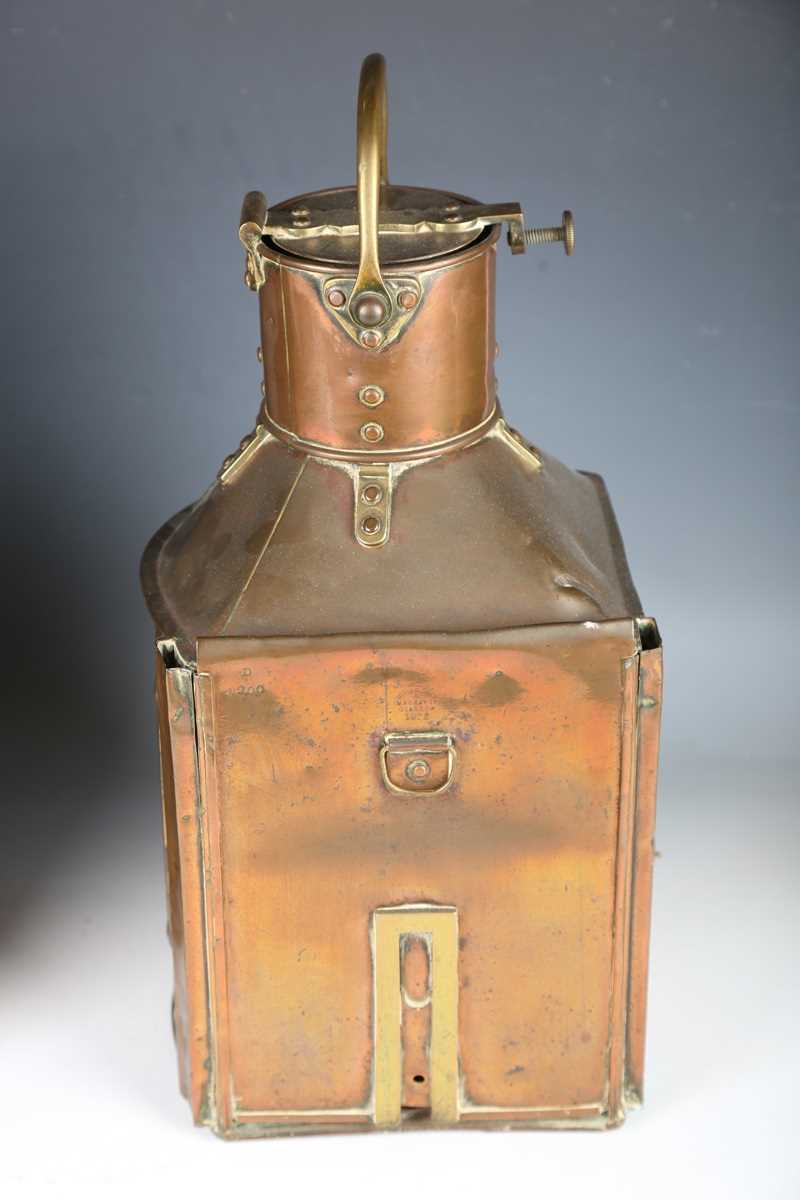 A late 19th century copper and brass 'Port' ship's lamp by 'Wm Harvie', height 46cm, together with a - Image 10 of 14
