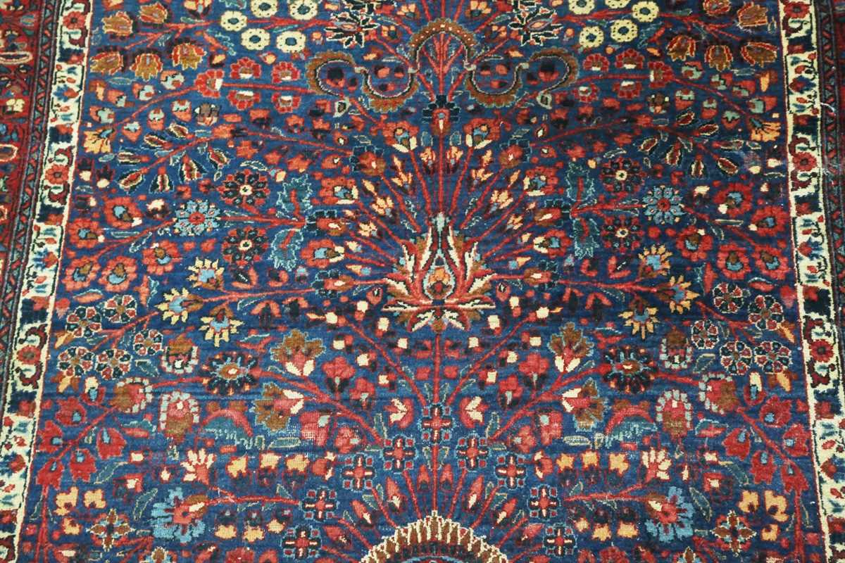 A Kashan prayer rug, Central Persia, early 20th century, the midnight blue mihrab with ascending - Image 5 of 9