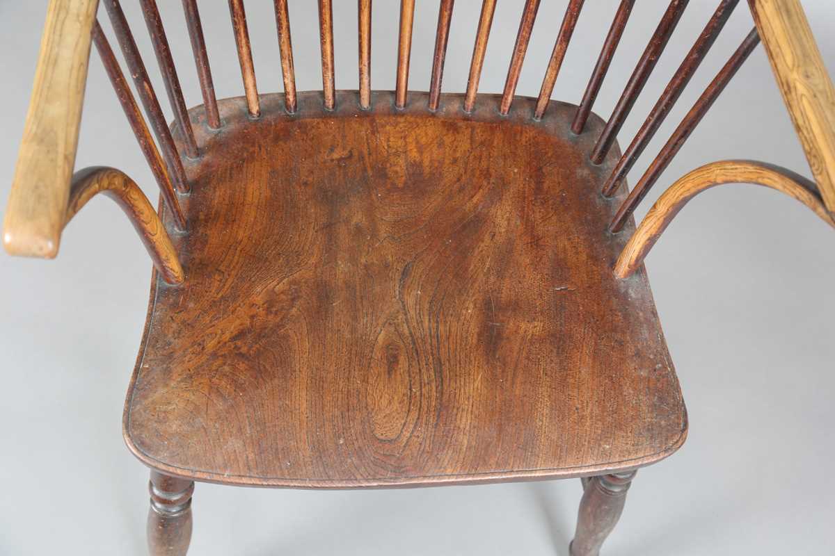 A late 19th century provincial ash and elm Windsor armchair with bar and stick back, height 111cm, - Image 4 of 12