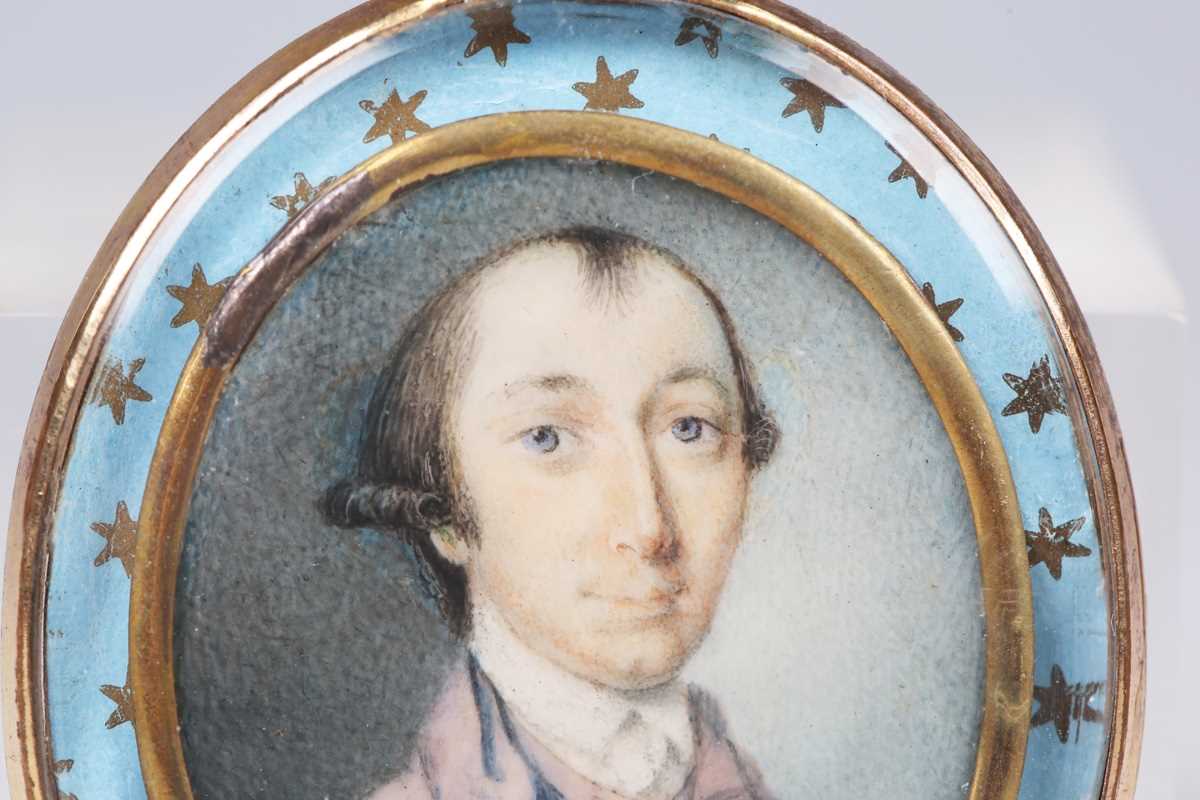 British School - a late 18th century watercolour portrait miniature on ivory depicting a young - Image 2 of 4