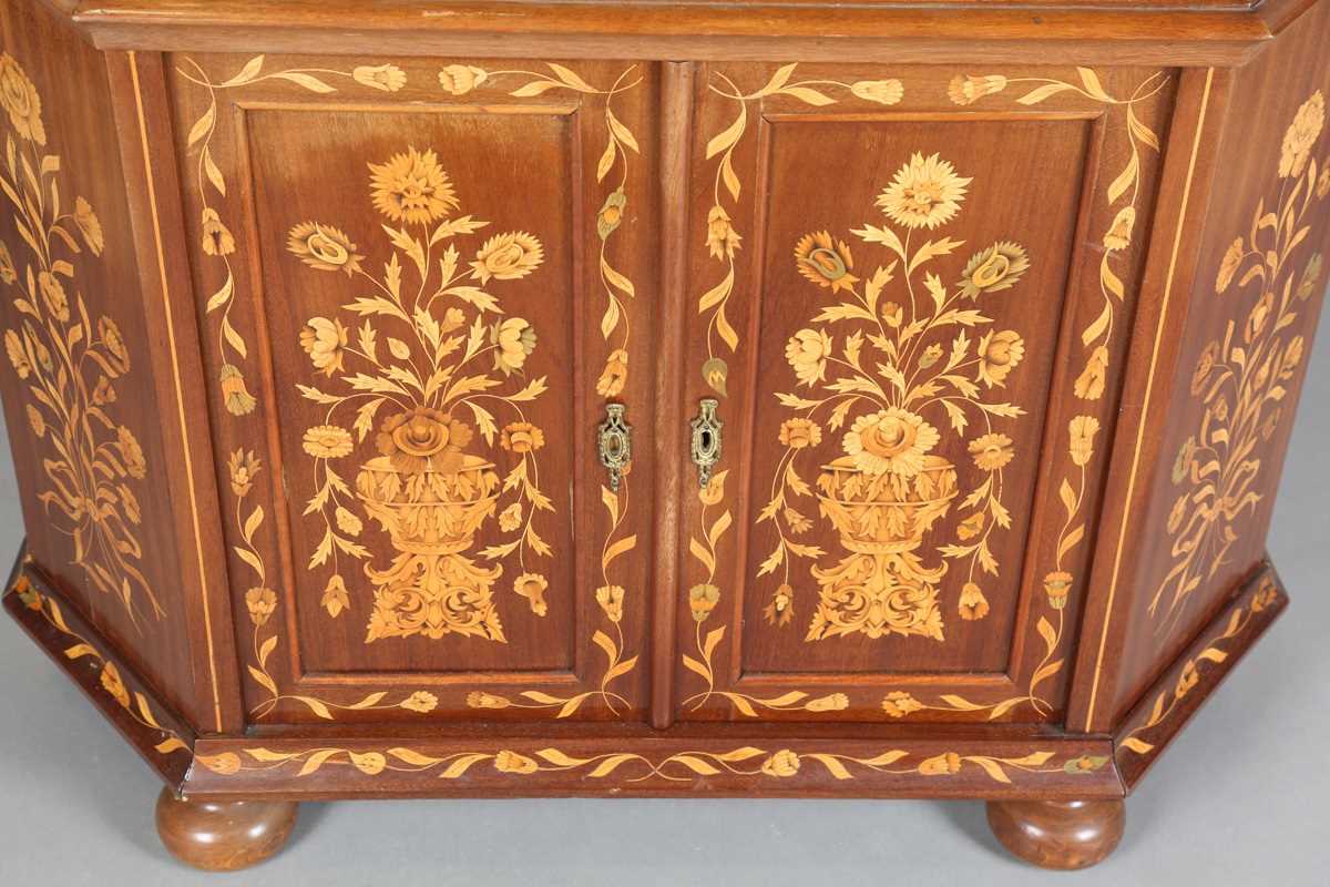 A late 19th century Dutch floral marquetry side cabinet, profusely inlaid with flowers on a mahogany - Image 5 of 16