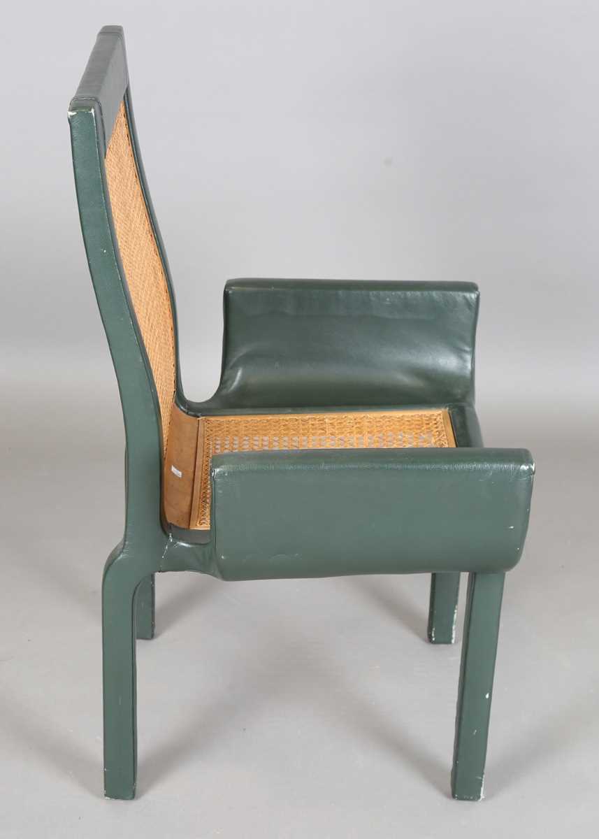 A John Makepeace satinwood and green leather covered armchair with a caned seat and back panel, - Image 8 of 13