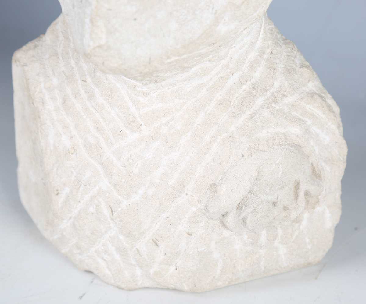 Miles Bodimeade - a modern carved stone sculpture of stylized head form, height 23cm, together - Image 17 of 19