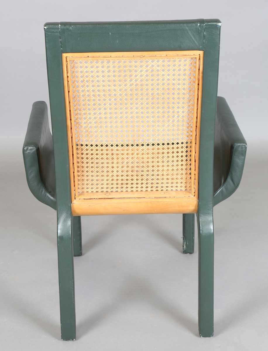 A John Makepeace satinwood and green leather covered armchair with a caned seat and back panel, - Image 10 of 13