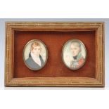 Circle of Frederick Buck - two early 19th century watercolour portrait miniatures on ivory, one