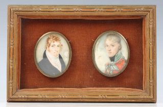 Circle of Frederick Buck - two early 19th century watercolour portrait miniatures on ivory, one
