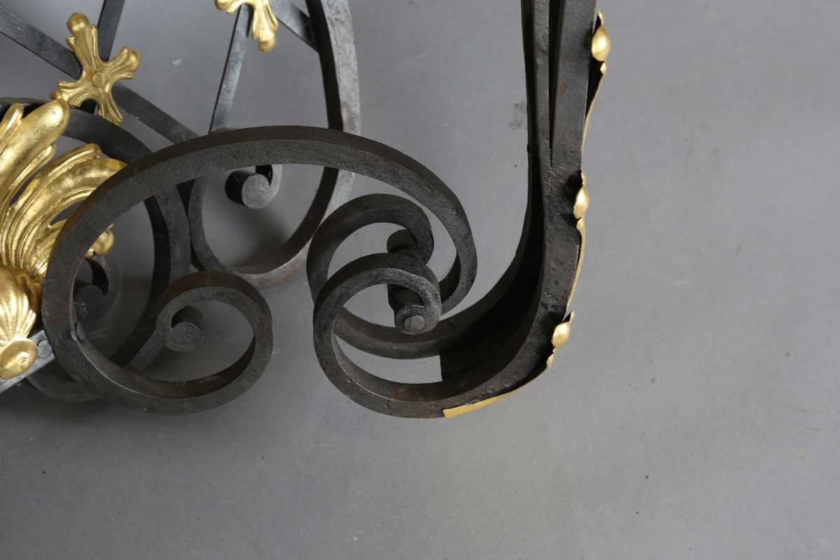 An impressive 20th century black and gilt painted wrought iron console table, the substantial Brèche - Image 9 of 12