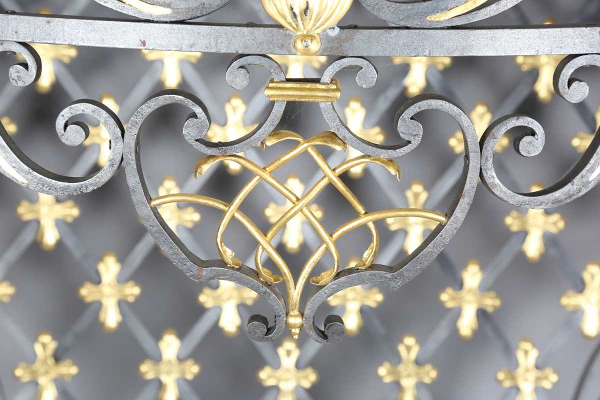 An impressive 20th century black and gilt painted wrought iron console table, the substantial Brèche - Image 3 of 12