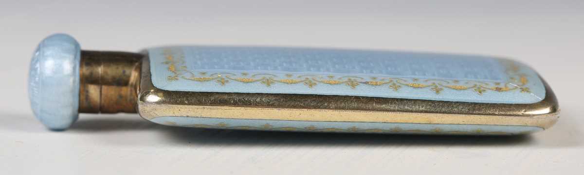 An early 20th century Continental pale blue enamelled silver gilt scent flask with screw-off cap and - Image 4 of 8