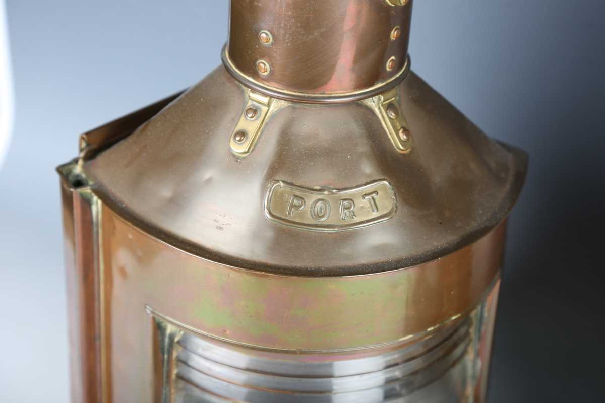 A late 19th century copper and brass 'Port' ship's lamp by 'Wm Harvie', height 46cm, together with a - Image 3 of 14