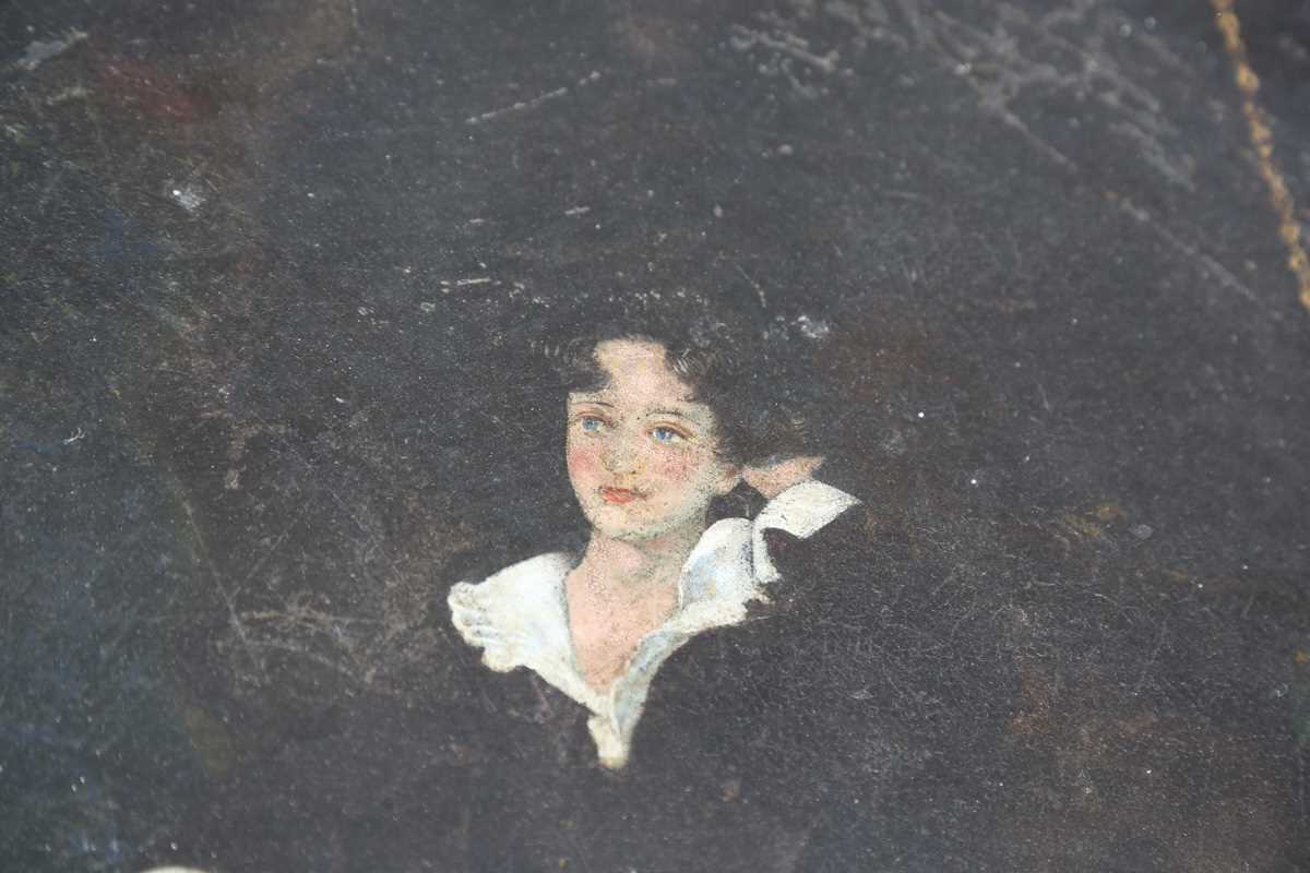 A 19th century cast iron table base, the circular slate top painted with a portrait of Charles - Image 3 of 15