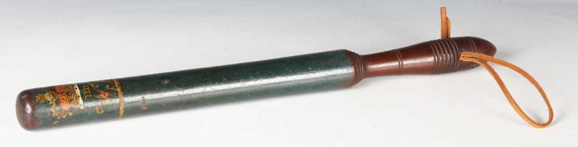 A William IV turned hardwood truncheon, painted with a crowned 'WR IIII' cypher, length 49cm.