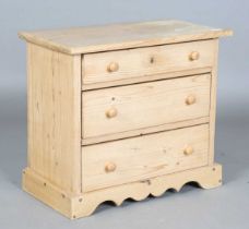 A 20th century Victorian style pine table-top chest of drawers, height 48cm, width 55cm, depth