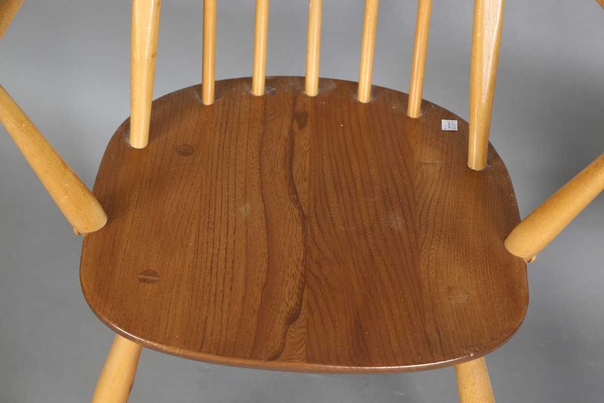 A pair of Ercol stick and hoop back Windsor armchairs, height 96cm, width 62cm. - Image 3 of 8