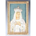 An early 20th century Continental metal mounted icon depicting a female saint, probably Our Lady