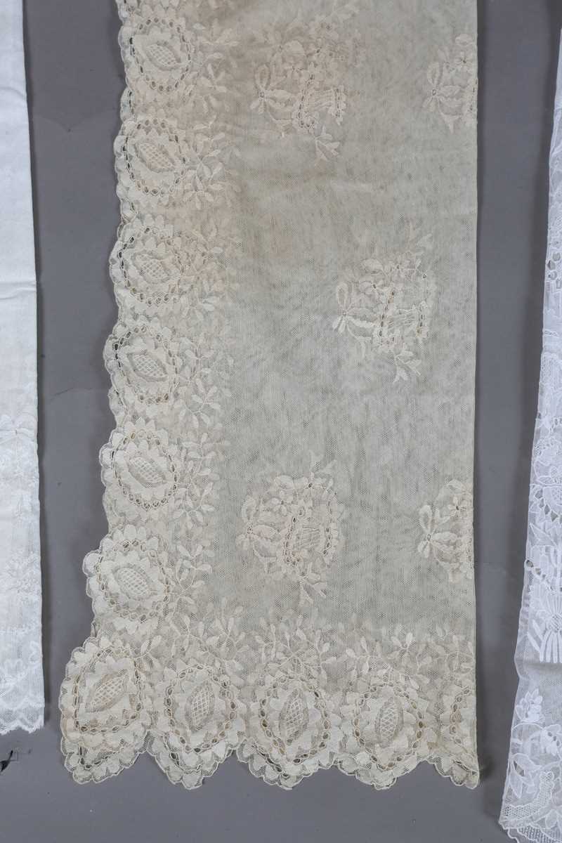 A Limerick lace veil, 103cm x 100cm, a Carrickmacross lace veil, 114cm x 114cm, another lace veil - Image 9 of 9
