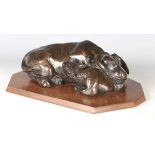 D. Foster - a late 20th century patinated cold cast bronze model of a buffalo and calf, mounted on a